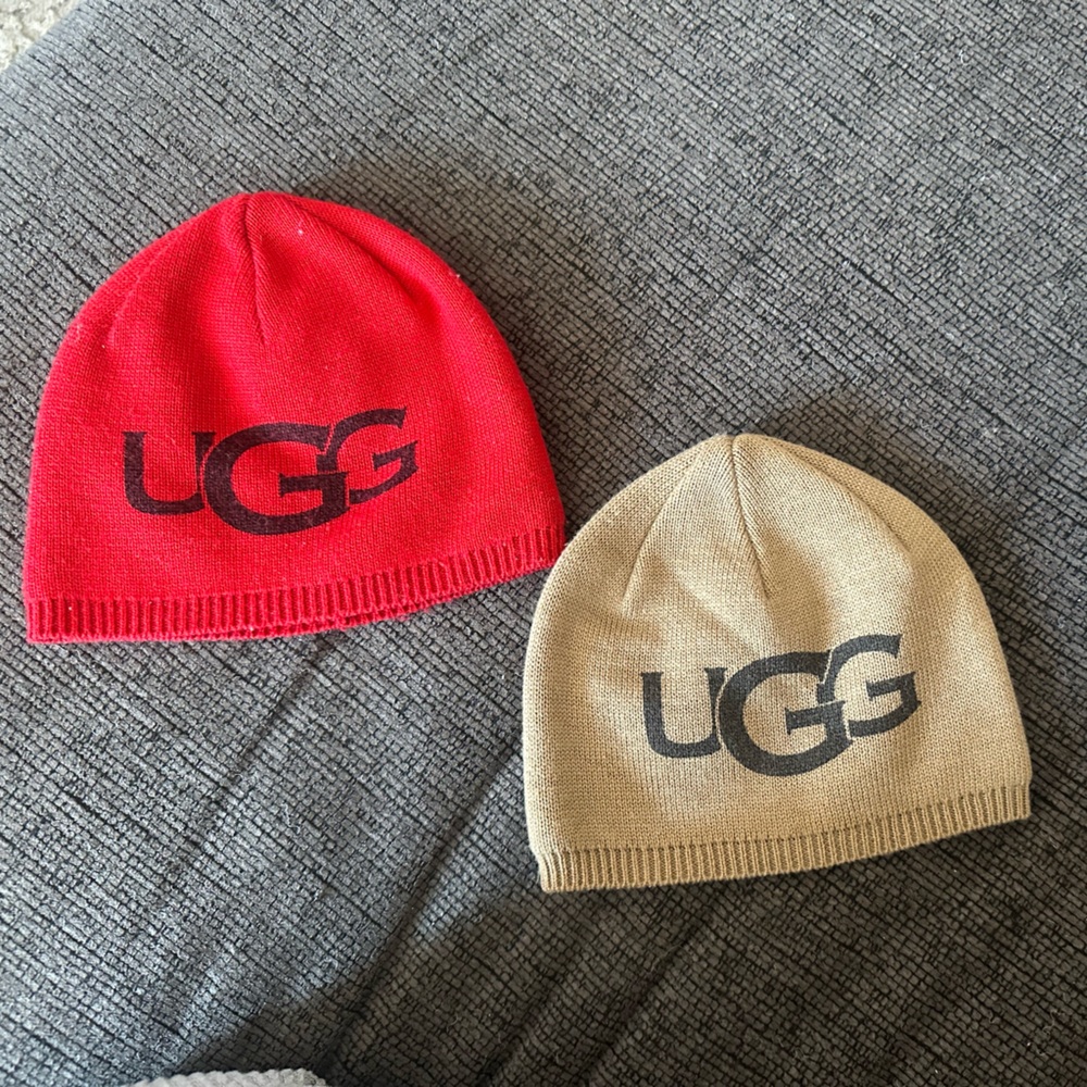 UGG Red and Tan Beanie Set